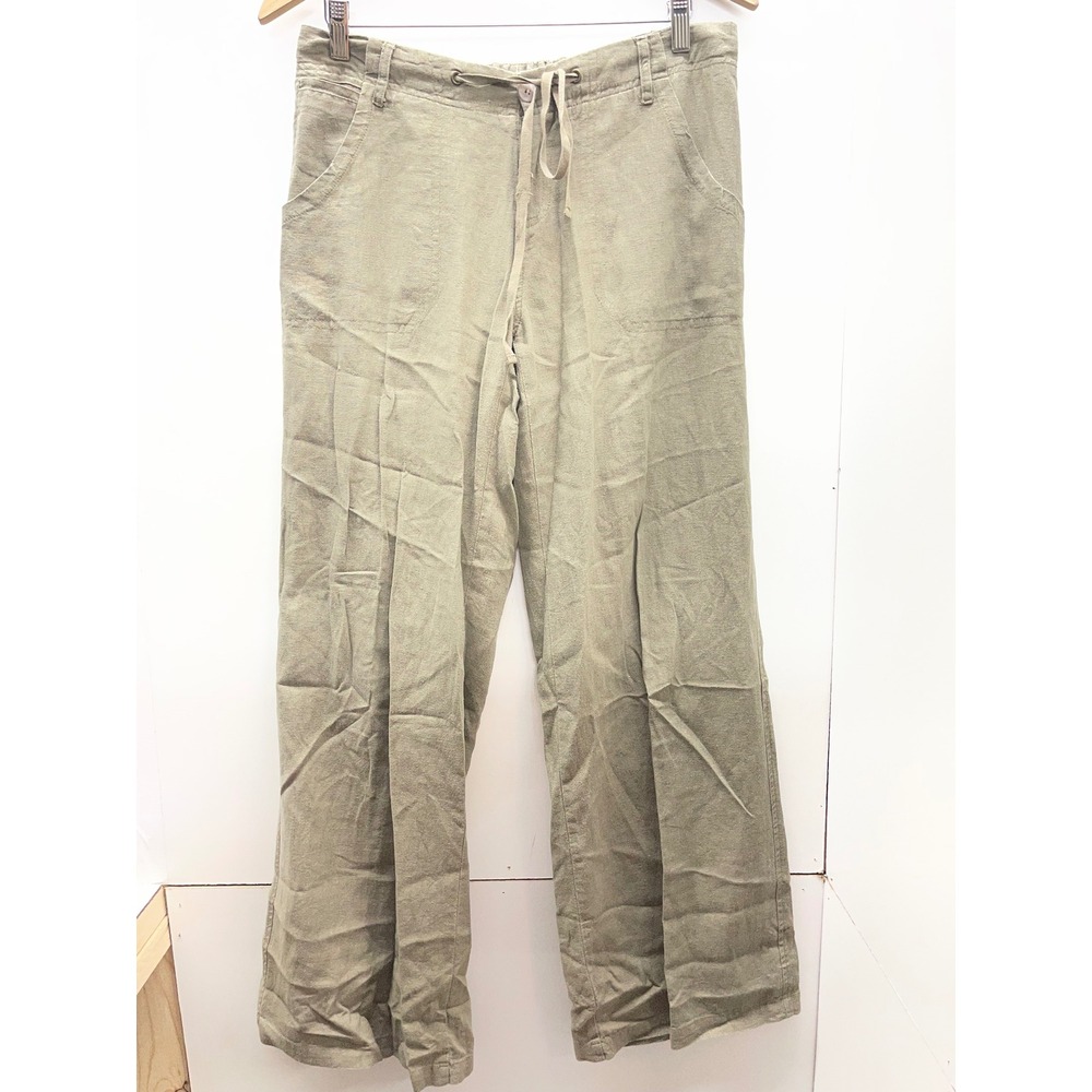 Just Living Womens Linen Blend Wide Leg Drawstring Pants Olive Green Large